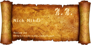 Nick Niké névjegykártya